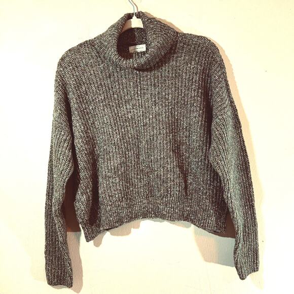 Lucky Brand Cowl Neck Sweater sz Medium Green Boxy Rib Knit Cropped - Picture 1 of 7